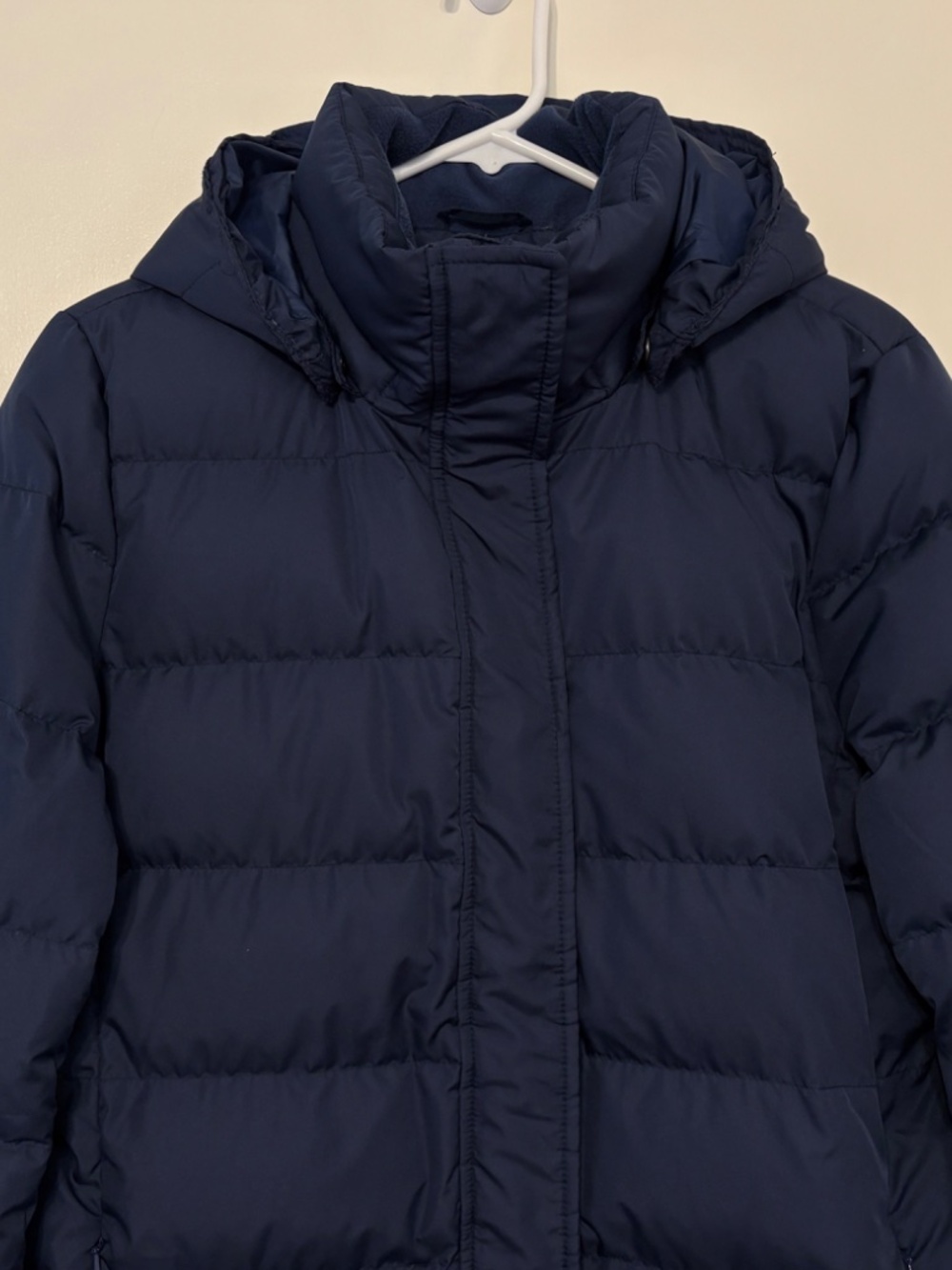 Lands' End Women's Long Quilted Down Puffer Parka Coat Navy Blue M Pockets Hood - Picture 2 of 10